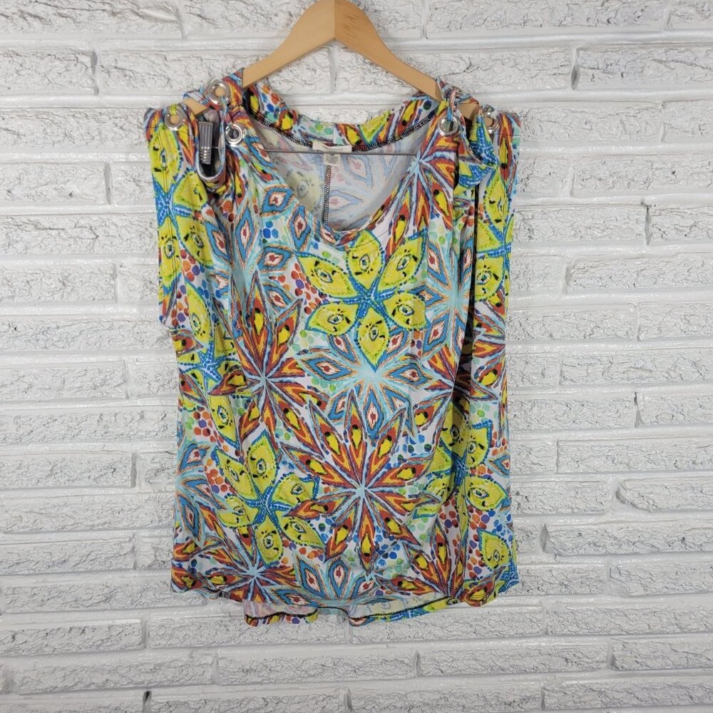 Westbound Womens Top 2X Plus Short Sleeve Grommets Cold Shoulder FLO212XE